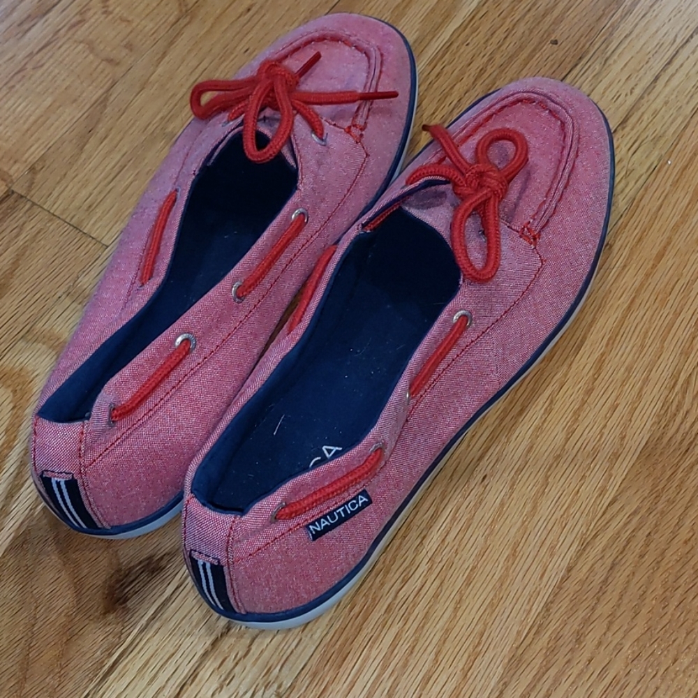 Red flats boat shoe style